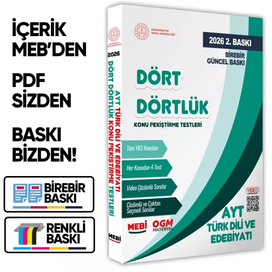 2026 YKS-AYT MEBİ-OGM Dört Dörtlük Türk Dili Edebiyatı Pekiştirme Testi Soru Bankası BASKI ÜCRETİ