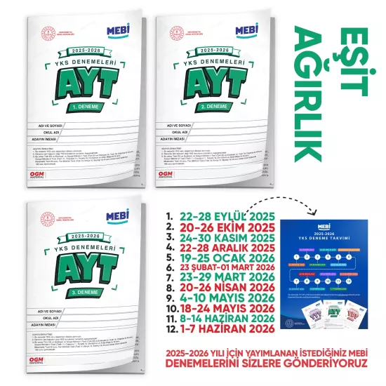 2026 ÖSYM YKS-AYT MEBİ EŞİT AĞIRLIK 1.-2.-3. Deneme Paketi Güncel 3lü SET (Seri Deneme) BASKI ÜCRETİ