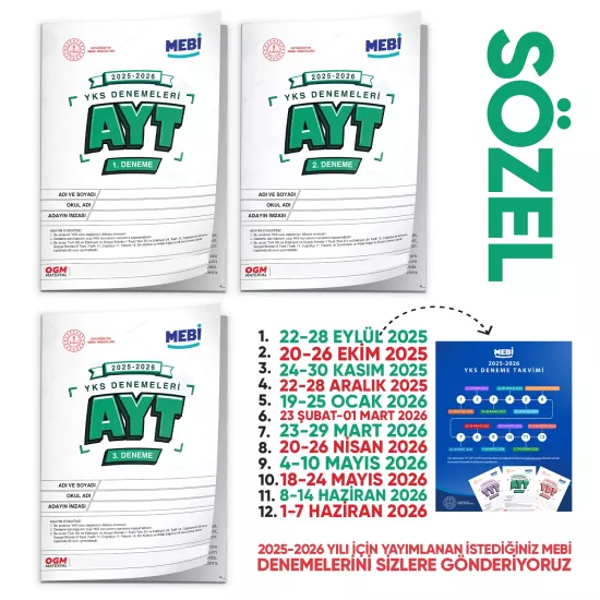 2026 ÖSYM YKS-AYT MEBİ OGM SÖZEL 1.-2.-3. Deneme Paketi Güncel 3lü SET (Seri Deneme) BASKI ÜCRETİ