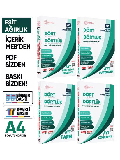 2027 YKS-AYT MEBİ-OGM Dört Dörtlük EA Pekiştirme Soru Bankası Çözümlü Set BASKI ÜCRETİ A4 Renkli
