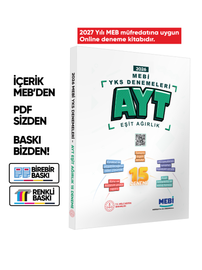 2027 MEBİ YKS-AYT EŞİT AĞIRLIK 15li Deneme Kitabı Video Çözümlü Renkli BASKI ÜCRETİ