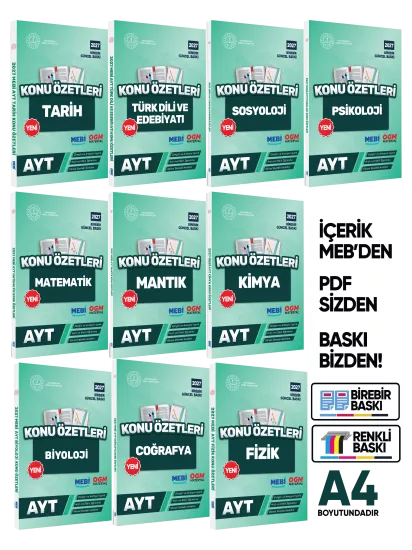 2027 YKS-AYT MEBİ-OGM Pratik Konu Özet Kitap SETİ RENKLİ A4 Boyut Görsel Destekli BASKI ÜCRETİ