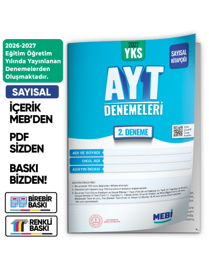 2027 YKS-AYT SAYISAL MEBİ ONLİNE Türkiye Geneli 2. Deneme Büyük Boy RENKLİ BASKI ÜCRETİ