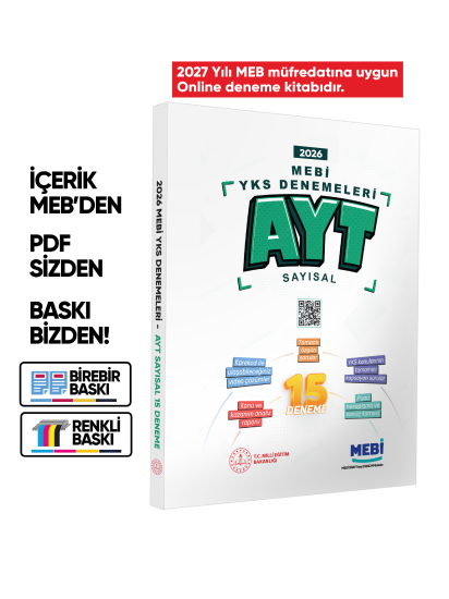 2027 MEBİ YKS-AYT SAYISAL 15li Deneme Kitabı Video Çözümlü Renkli BASKI ÜCRETİ