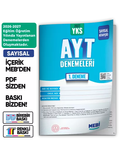 2027 YKS-AYT SAYISAL MEBİ ONLİNE Türkiye Geneli 1. Deneme Büyük Boy RENKLİ BASKI ÜCRETİ