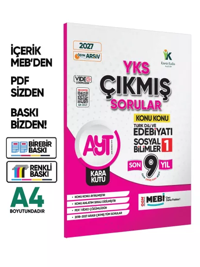 2027 YKS-AYT Türk Dili ve Edebiyatı-Sosyal Bilimler 1 ÖSYM Çıkmış Soru Bankası Konu Konu Son 9 Yıl