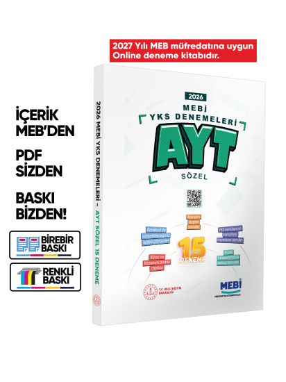 2027 MEBİ YKS-AYT SÖZEL 15li Deneme Kitabı Video Çözümlü Renkli BASKI ÜCRETİ