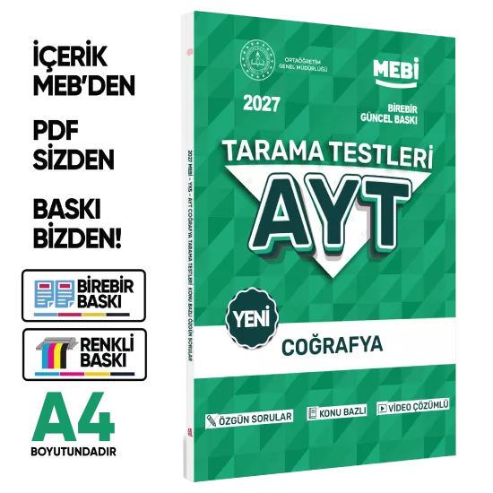 2027 YKS-AYT MEBİ-OGM Coğrafya Özgün Tarama Testleri Kitabı A4 Boyut Renkli Görsel BASKI ÜCRETİ