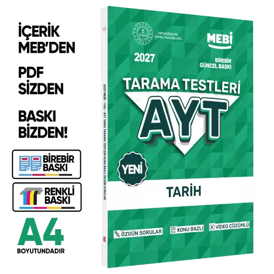 2027 YKS-AYT MEBİ-OGM Tarih Özgün Tarama Testleri Kitabı A4 Boyut Renkli Görsel BASKI ÜCRETİ