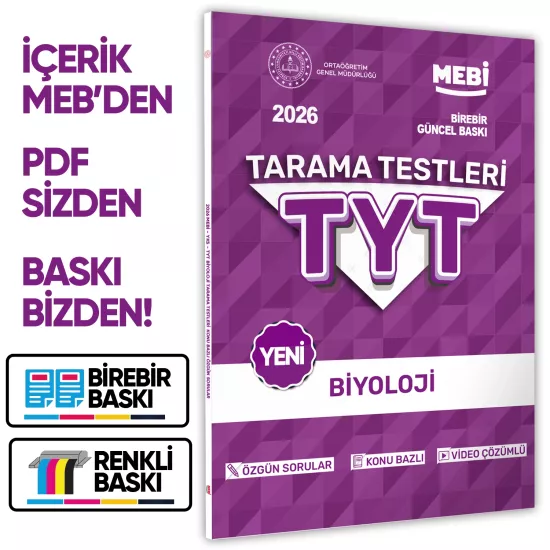 2026 YKS-TYT MEBİ-OGM Biyoloji Özgün Tarama Testleri Kitabı A4 Boyut Renkli Görsel BASKI ÜCRETİ