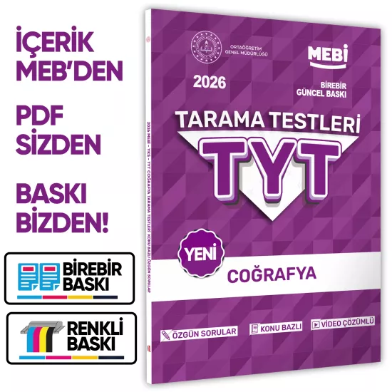 2026 YKS-TYT MEBİ-OGM Coğrafya Özgün Tarama Testleri Kitabı A4 Boyut Renkli Görsel BASKI ÜCRETİ