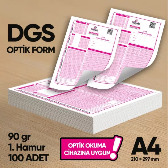 DGS Deneme Sınavları İçin 100 Adet (90.GR) Optik Form - Optik Okuma Uyumlu