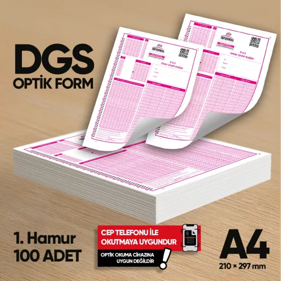 DGS Deneme Sınavları İçin 100 Adet (80.GR) Optik Form 