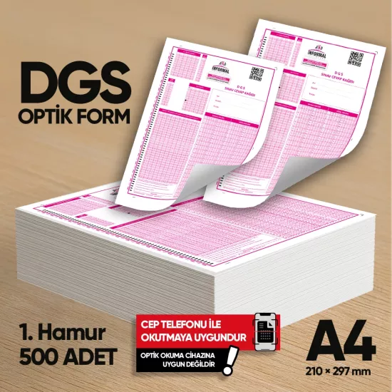 DGS Deneme Sınavları İçin 500 Adet (80.GR) Optik Form