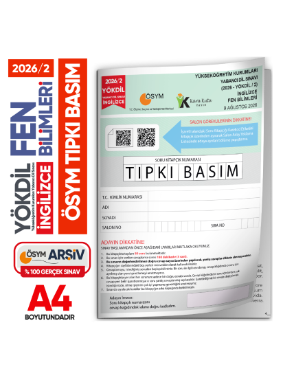2026/2 YÖKDİL İngilizce FEN BİLİMLERİ ÖSYM Çıkmış Soru Tıpkı Basım Deneme Kitapçığı Türkiye Geneli