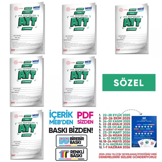2026 ÖSYM YKS-AYT MEBİ OGM SÖZEL Deneme Paketi Güncel 6lı SET (Seri Deneme) BASKI ÜCRETİ