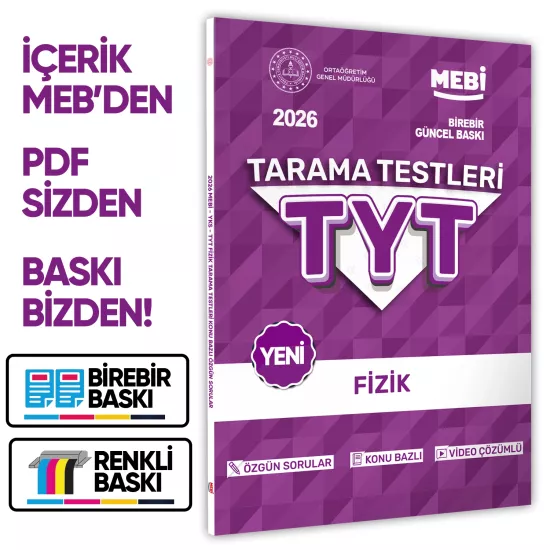2026 YKS-TYT MEBİ-OGM Fizik Özgün Tarama Testleri Kitabı A4 Boyut Renkli Görsel BASKI ÜCRETİ