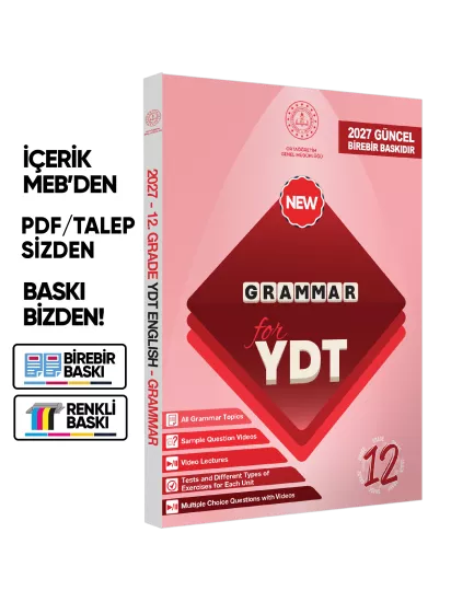 2027 YDT MEBİ İngilizce 12.Sınıf Grammar (Dilin Yapısı) Konu Anlatımı Kitabı BASKI ÜCRETİ