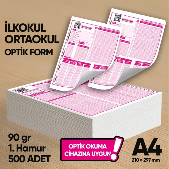 İlkokul-Ortaokul Deneme Sınavları İçin 500 Adet (90.GR) Optik Form - Optik Okuma Uyumlu