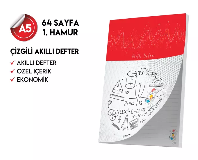 Çizgili Not Defteri 64 Sayfa Akıllı Defter Tekli A5 Tam Beyaz Tekli