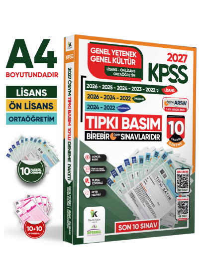 2027 KPSS Lisans-Ön Lisans-Ortaöğretim GY-GK Çıkmış Soru Tıpkı Basım 10lu Deneme Paketi TG Çözümlü