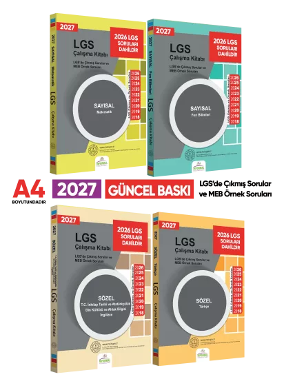 2027 LGS 8. Sınıf Çıkmış ve Örnek Sorular 4’lü Set (A4 Renkli)
