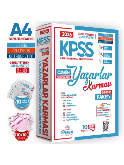 2026 Güncel KPSS Lisans-Önlisans-Ortaöğretim Yazarlar Karması 10lu Deneme Paketi GY-GK Çözümlü TG