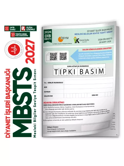 2026 DİB-MBSTS ÖSYM Tıpkı Basım Çıkmış Soru Kitapçığı Video/PDF Çözümlü Türkiye Geneli