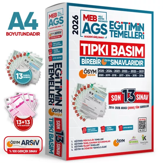 2026 MEB AGS Uyumlu EĞİTİMİN TEMELLERİ ÖSYM Çıkmış Soru Tıpkı Basım 13lü Deneme Paketi Çözümlü