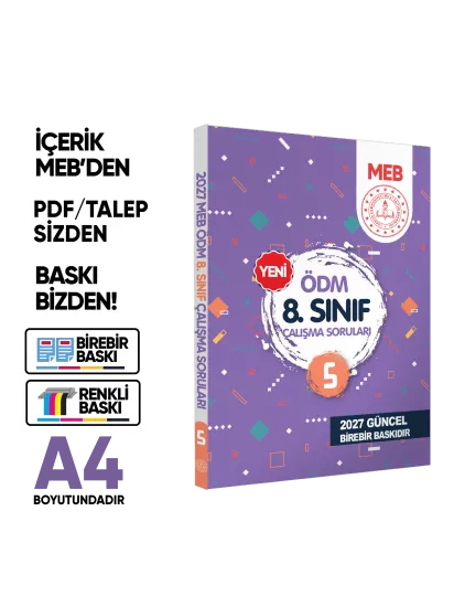 2027 LGS MEB Çalışma Soruları Ölçme Değerlendirme Merkezi ÖDM 8.Sınıf Çalışma Kitabı 5 BASKI ÜCRETİ