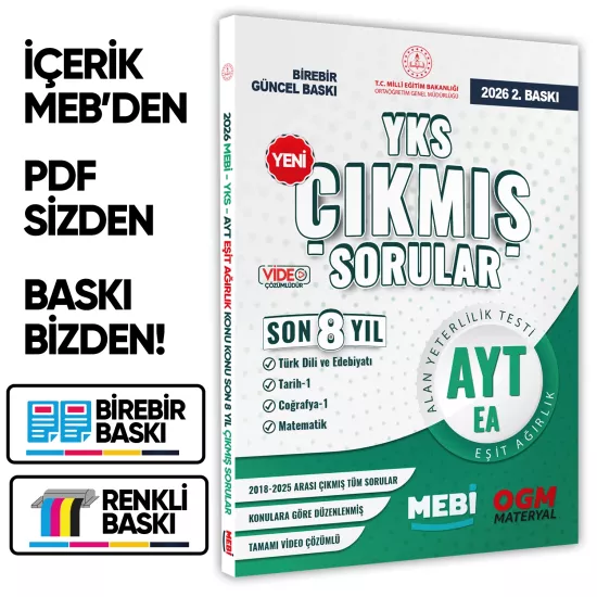 2026 YKS-AYT MEBİ Eşit Ağırlık (TM) Çıkmış Soru Bankası Son 8 Yıl Video/PDF Çözümlü BASKI ÜCRETİ