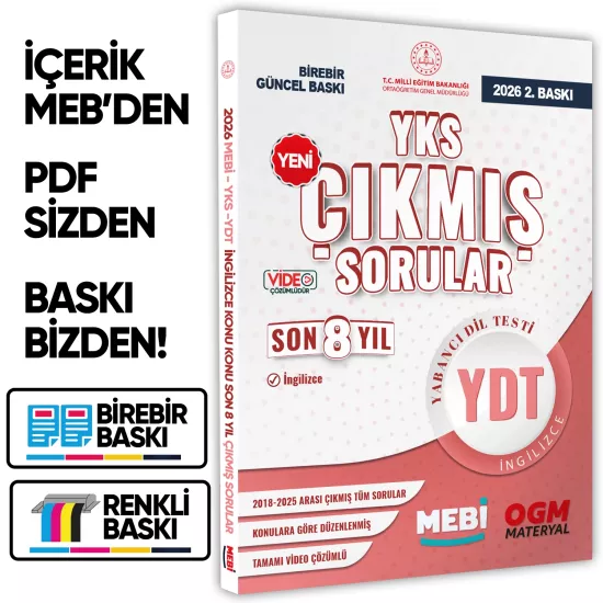 2026 YKS-YDT MEBİ İngilizce Yeni Nesil Çıkmış Soru Bankası Son 8 Yıl Video/PDF Çözümlü BASKI ÜCRETİ