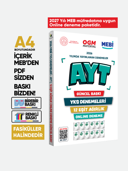 2027 YKS-AYT MEBİ OGM EŞİT AĞIRLIK Güncel Seri Online Deneme 12li SET BASKI ÜCRETİ