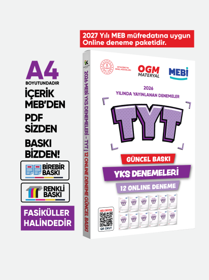 2027 YKS-TYT MEBİ OGM Güncel Seri Online Deneme 12li SET BASKI ÜCRETİ