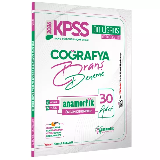 2026 KPSS Önlisans/Ortaöğretim Anamorfik Serisi Coğrafya 30lu Branş Denemesi Dijital Çözümlü
