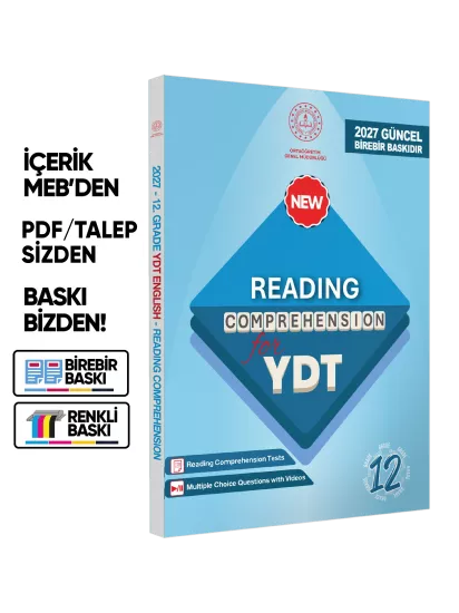 2027 YDT MEBİ İngilizce 12.Sınıf Reading Okuma-Anlama Kitabı Soru Bankası Video Çözümlü BASKI ÜCRETİ