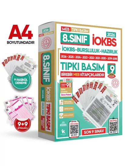 2026 8.Sınıf MEB İOKBS-BURSLULUK Çıkmış Soru Tıpkı Basım 9lu Deneme Paketi Video Çözümlü Türkiye G.