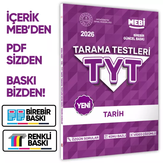 2026 YKS-TYT MEBİ-OGM Tarih Özgün Tarama Testleri Kitabı A4 Boyut Renkli Görsel BASKI ÜCRETİ
