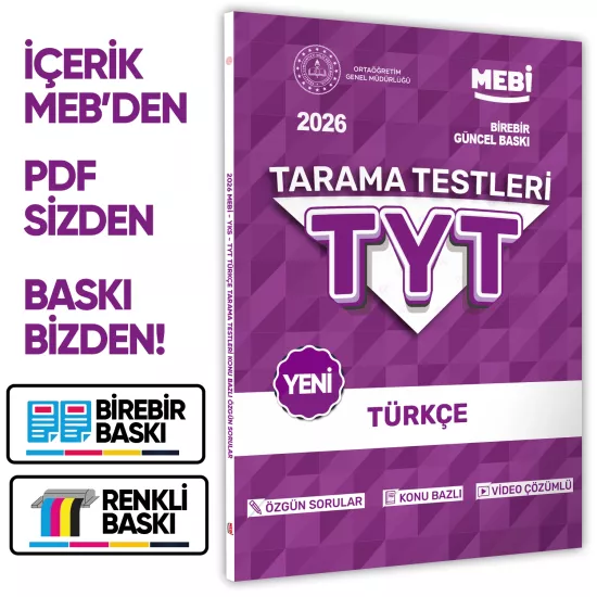 2026 YKS-TYT MEBİ-OGM Türkçe Özgün Tarama Testleri Kitabı A4 Boyut Renkli Görsel BASKI ÜCRETİ
