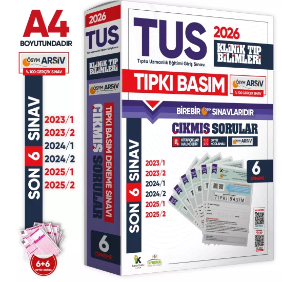 2026 TUS Klinik Tıp Bilimleri ÖSYM Çıkmış Soru Tıpkı Basım Son 3 Yıl 6lı Deneme Kitapçığı