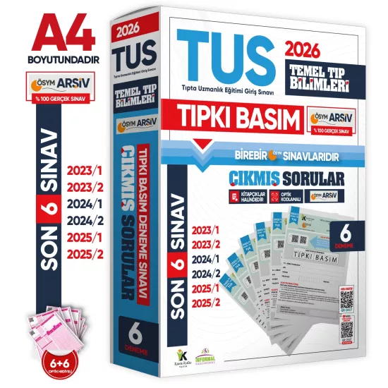  2026 TUS Temel Tıp Bilimleri ÖSYM Çıkmış Soru Tıpkı Basım Son 3 Yıl 6lı Deneme Kitapçığı