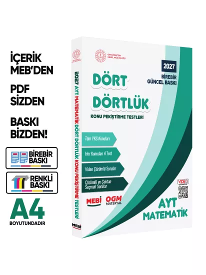 2027 YKS-AYT MEBİ-OGM Dört Dörtlük Matematik Pekiştirme Testi A4 Renkli Soru Bankası BASKI ÜCRETİ