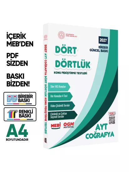 2027 YKS-AYT MEBİ-OGM Dört Dörtlük Coğrafya Pekiştirme Testi A4 Renkli Soru Bankası BASKI ÜCRETİ