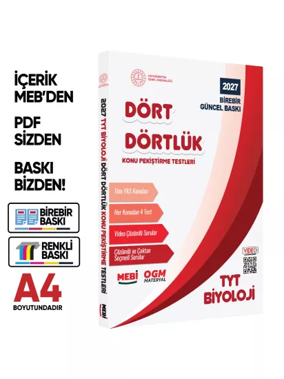 2027 YKS-TYT MEBİ-OGM Dört Dörtlük Biyoloji Pekiştirme Testleri Soru Bankası BASKI ÜCRETİ