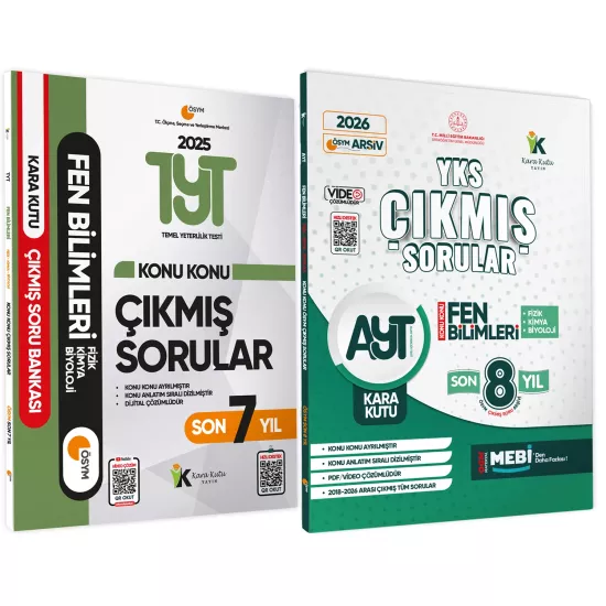 20266 TYT ve AYT FEN Bilimleri Karakutu ÖSYM Çıkmış Soru Bankası 2li Set Çözümlü Konu Konu Son 8 Yıl