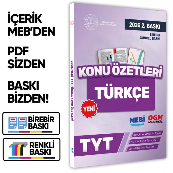2026 YKS-TYT MEBİ-OGM Türkçe Pratik Konu Özet Kitabı RENKLİ A4 Boyut Görsel Destekli BASKI ÜCRETİ