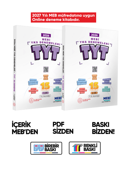 2027 MEBİ YKS-TYT 15li Deneme Kitabı Video Çözümlü 1. ve 2. Cilt Renkli BASKI ÜCRETİ