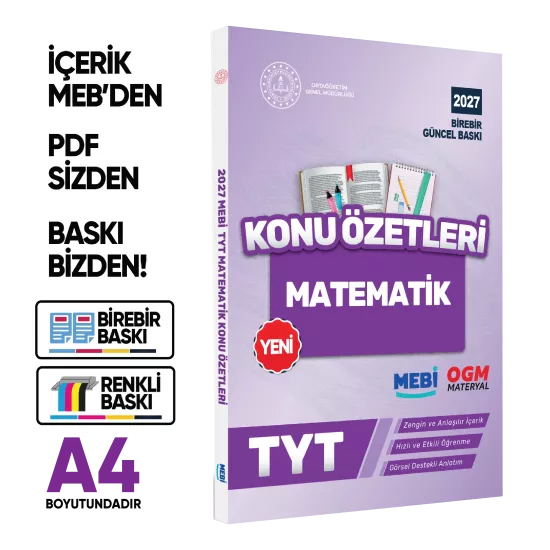 2027 YKS-TYT MEBİ-OGM Matematik Pratik Konu Özet Kitabı RENKLİ A4 Boyut Görsel Destekli BASKI ÜCRETİ