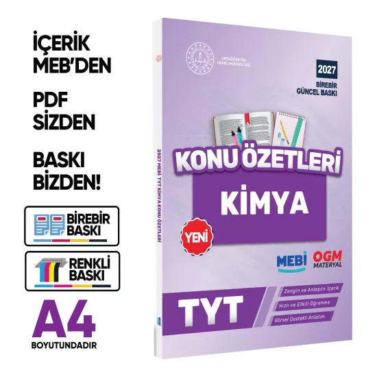 2027 YKS-TYT MEBİ-OGM Kimya Pratik Konu Özet Kitabı RENKLİ A4 Boyut Görsel Destekli BASKI ÜCRETİ