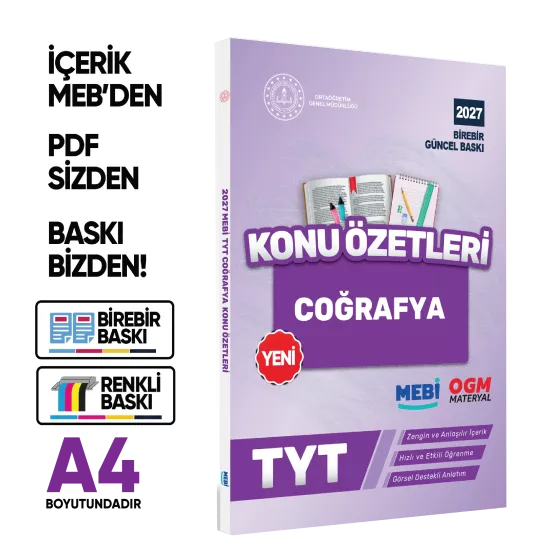 2027 YKS-TYT MEBİ-OGM Coğrafya Pratik Konu Özet Kitabı RENKLİ A4 Boyut Görsel Destekli BASKI ÜCRETİ